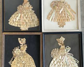 4 Ribbon and Lace Art Doll Silhouettes in Frames,