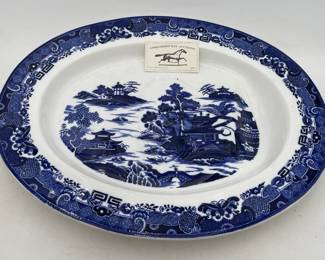 Large 18" Flow Blue Spodes' Willow Well & Tree Platter
