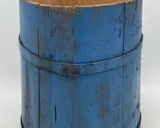 Wooden Bucket In Old Blue Paint