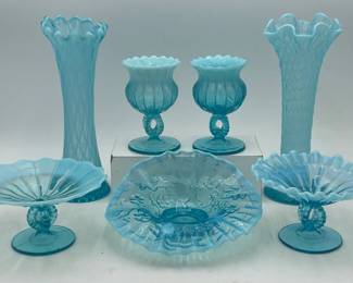 Blue Opalescent Glass Incl. Northwood, Jefferson Glass,