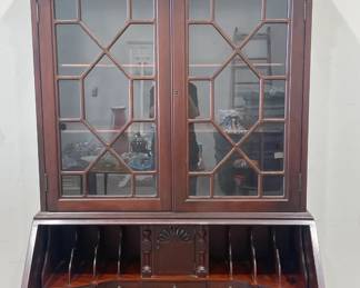 Mahogany 2 Piece Drop Front Secretary with Serpentine Front, Claw Feet