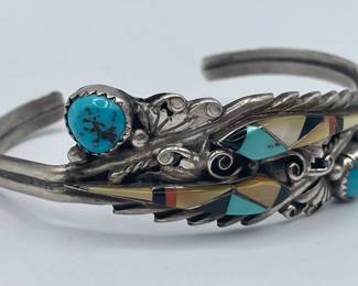 Native American Navajo Sterling Silver Cuff Bracelet, Signed V Chee