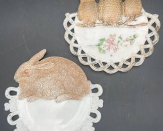 Westmoreland Milk Glass Rabbit & Owl Plates