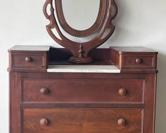 Walnut Victorian Wishbone Dresser with Marble Inset and Handkerchief Boxes