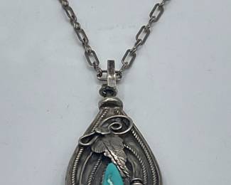 Native American Sterling Silver Reversible 2=Sided Pendant on 18" Chain