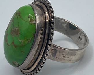 Large Native American Navajo Sterling Silver Green Turquoise Ring