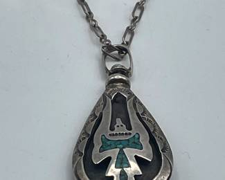 Native American Sterling Silver Reversible 2=Sided Pendant on 18" Chain