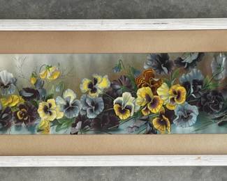 LeRoy Yard Long of Pansies in Frame, Chromolithograph Print from Henri LeRoy, a French Artist born in 1851. He was Famous for his Highly Detailed, Vibrant Botanical Illustrations.