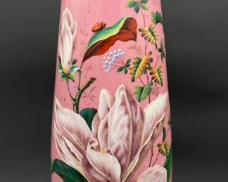 Tall Hand Painted Cased Glass Vase