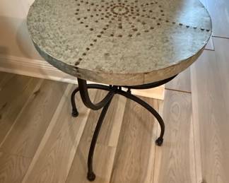 Industrial Galvanized Metal Round Accent Table