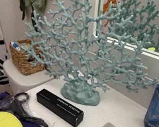 Blue Resin Coral Sculpture with Integrated Base