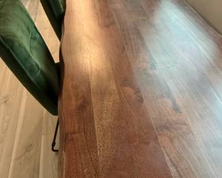 Live Edge Black Walnut Dining Table with Green Velvet Chairs