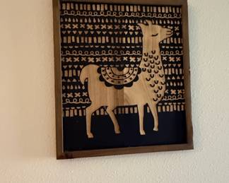 Geometric Llama Pyrography Wood Wall Art