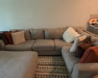 Contemporary Modular Sectional Sofa with Ottoman Light Gray Fabric