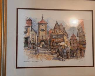 Watercolor painting of Rothenburg ob der Tauber by V. Messerschmidt.