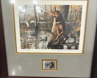 Print Of Labrador Watching Ducks By Larry Chandler