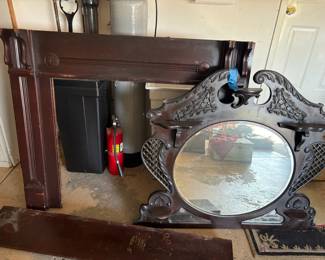 Antique Victorian Fireplace Mantel And Matching Pier Mirror