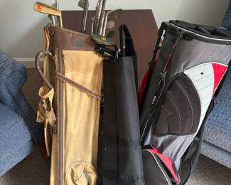 Vintage Golf Clubs And Bag With Newer Bags