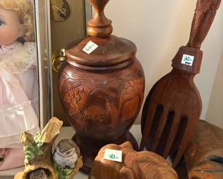 . . . wood urn and fork and elephants