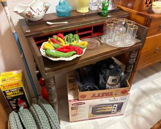 . . . ceramic veggies, drink set, spinnet desk
