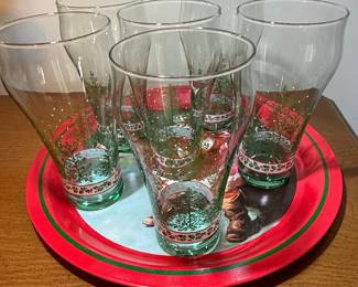 Set of 6 Coca-Cola Christmas Pine Glasses by Libbey