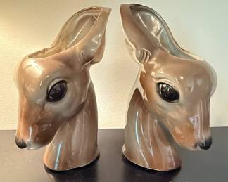 Royal Copley Ceramic Deer Head Planter Pair