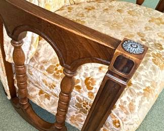 Vintage Floral Spindle Barrel Accent Chair