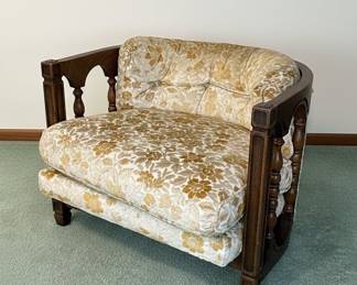 Vintage Floral Spindle Barrel Accent Chair
