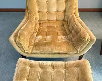 Mid-Century Modern Tufted Velvet Lounge Chair & Ottoman