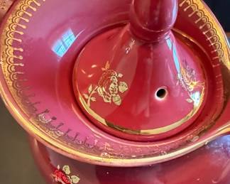 Hall China 0693 Windshield Teapot Maroon Gold Roses
