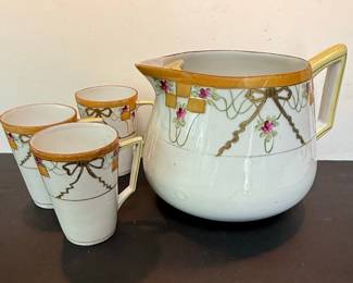 JE-OH Nippon Hand Painted Pitcher & 3 Cups Set