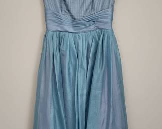 1950s Blue Pleated Taffeta Cocktail Dress