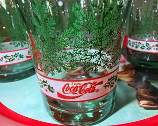 Set of 6 Coca-Cola Christmas Pine Glasses by Libbey