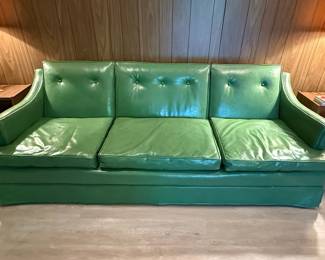 Mid-Century Green Vinyl Tufted Sofa