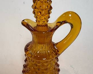 Amber Hobnail Glass Cruet with Stopper
