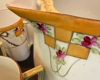 JE-OH Nippon Hand Painted Pitcher & 3 Cups Set