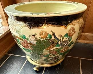 Satsuma Style Peacock and Goldfish Ceramic Fish Bowl