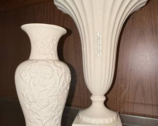 Vintage Lenox Georgian & Embossed Floral Ivory Porcelain Vase Pair