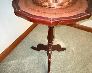 Mahogany Tripod Plant Stand with Leather Top