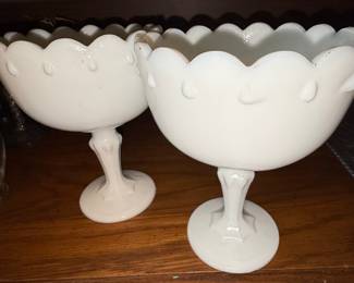 Indiana Glass Teardrop Milk Glass Compote Pair