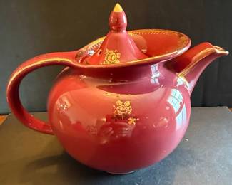 Hall China 0693 Windshield Teapot Maroon Gold Roses