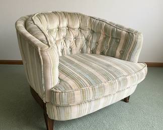 Milo Baughman Style Striped Barrel Back Chair