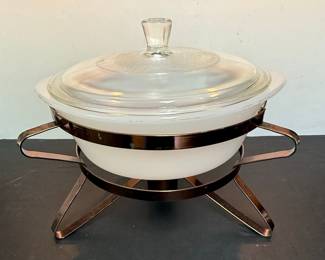 Fire King Anchorwhite Milk Glass Casserole with Warmer