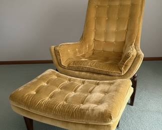 Mid-Century Modern Tufted Velvet Lounge Chair & Ottoman