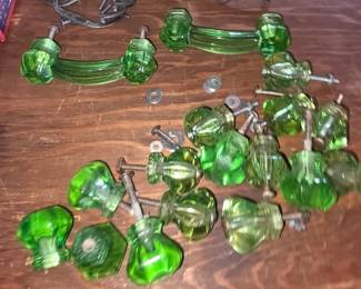 Depression-era green glass cabinet knobs.