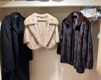 Marshall Fields, mint coat; vintage Steve Butcher ivory colored , mink shawl