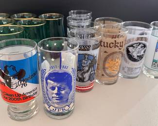 Vintage glassware, Kentucky Derby glasses; Libby, Juniper tumblers; novelty glasses
