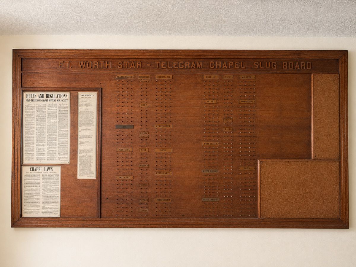 RARE 4' × 8' Original Fort Worth Star-Telegram Chapel Slug Board – Museum-Quality Historic Display