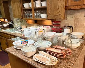 Large Selection of Kitchen items including Cookware Dishes and Flatware/Silverware.