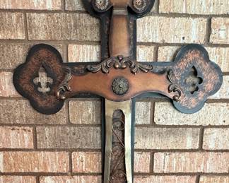Large Ornate Fleur-de-Lis Cast Iron Wall Cross